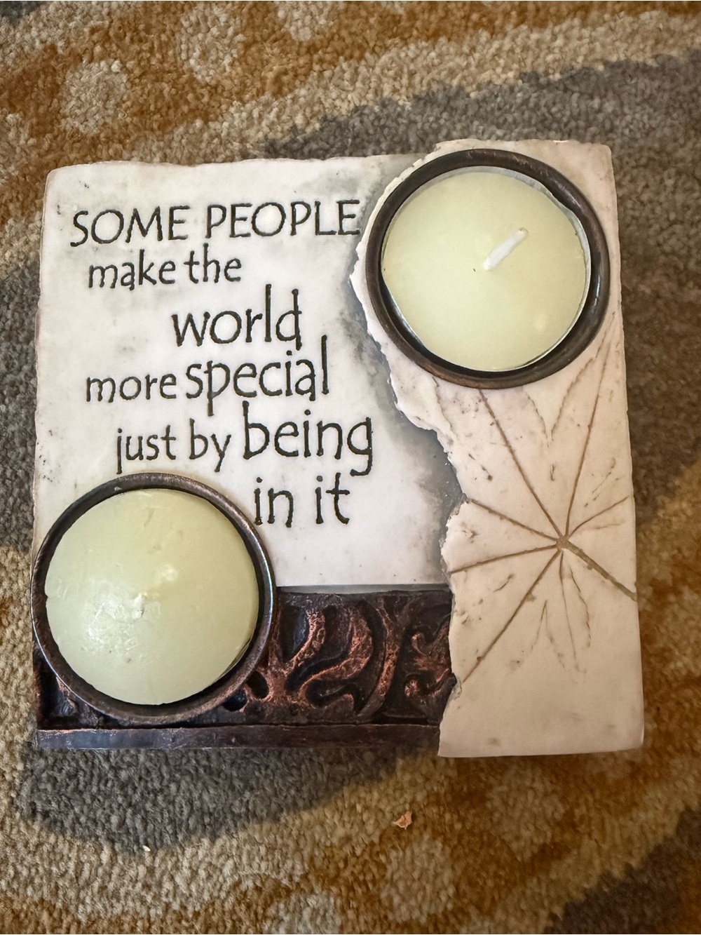 Inspirational White and Bronze Tea Light Candle Holder-NWOT